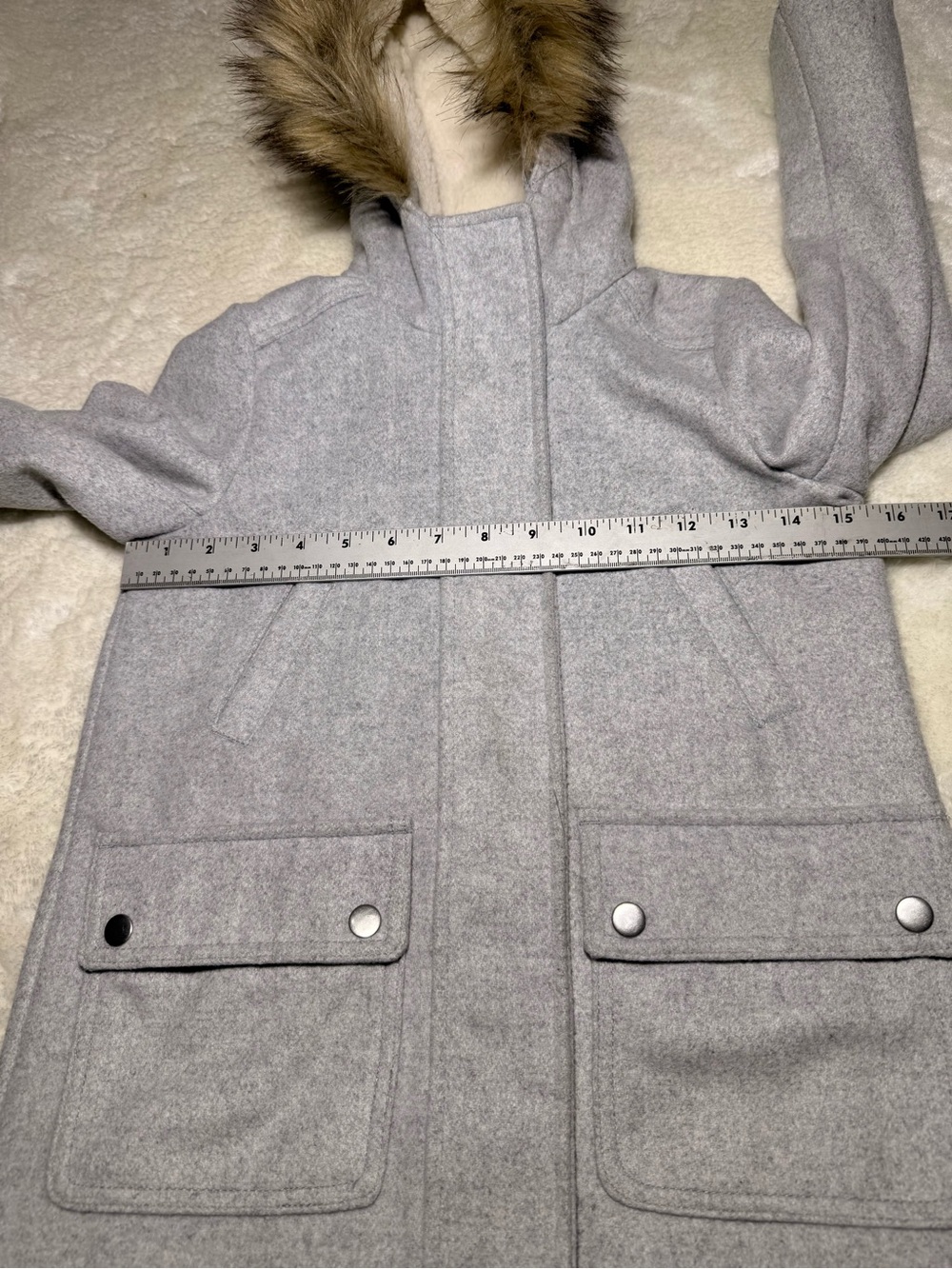 Gap Kids Wool Blend Winter Coat-Faux Hood Gray zipper snap button size S (6-7) - Picture 7 of 10